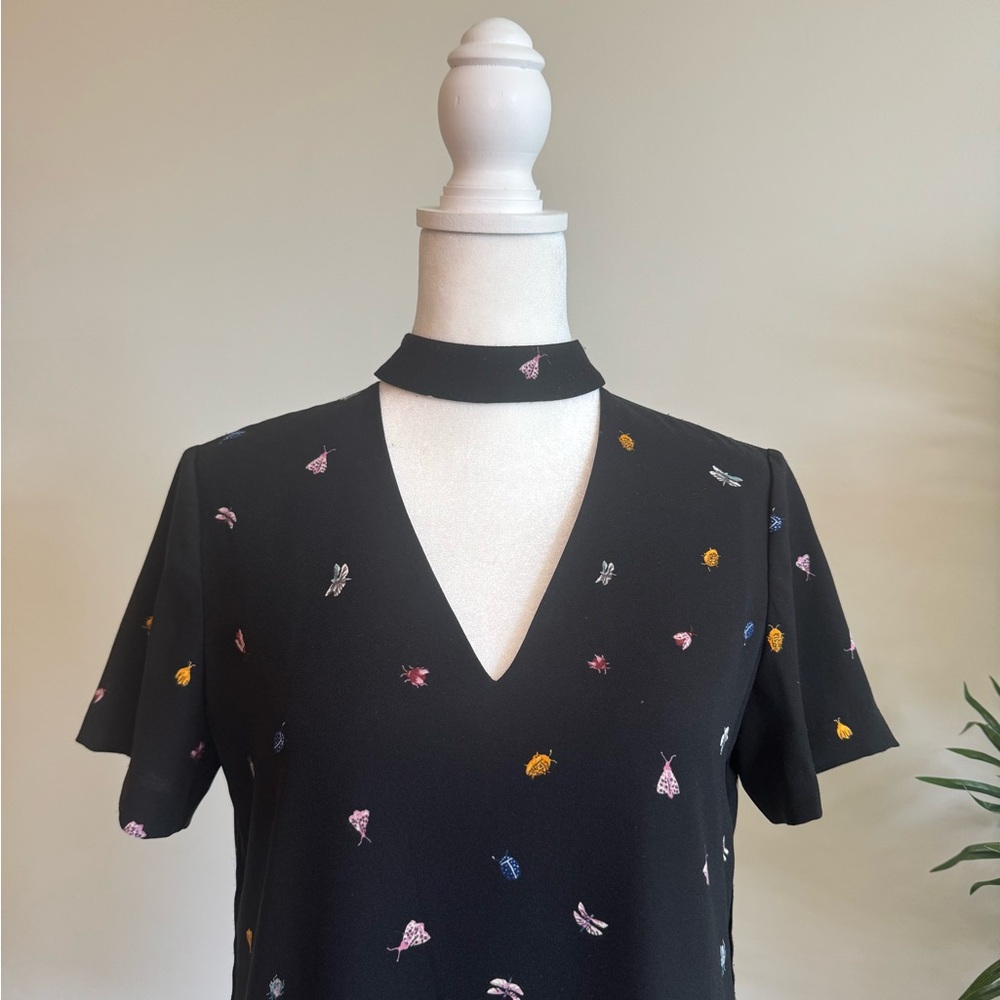 Black Mini Shift Dress w Colorful Bug and Butterfly Accents - Size XS - Picture 3 of 14